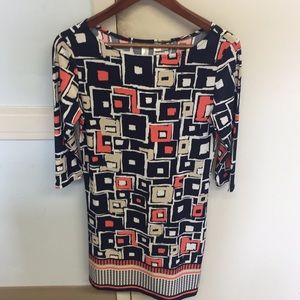 Gorgeous summer shift dress, navy & coral